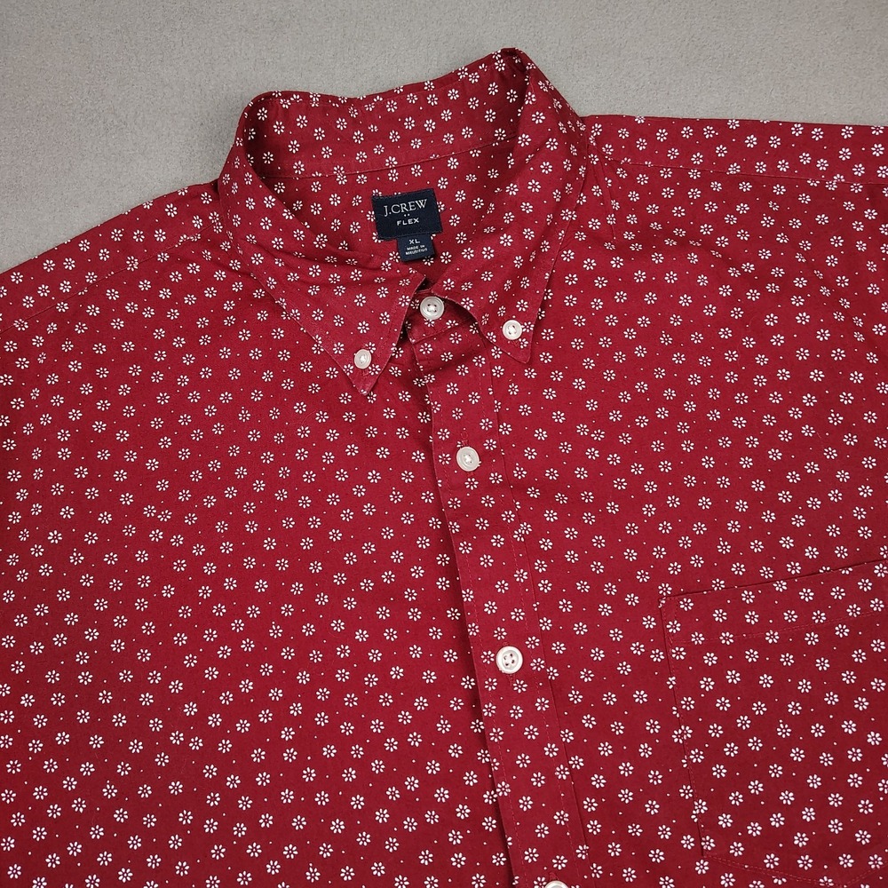 J Crew Dress Shirt Mens XL Flex Maroon Micro Floral Print Button Down‎ Preppy EC